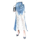 Falda vaquera vintage con bordado de encaje