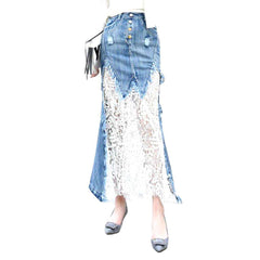 Falda vaquera vintage con bordado de encaje