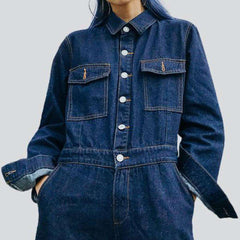 Dunkel gewaschener, ungeriebener Denim-Overall