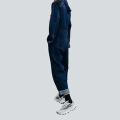 Dunkel gewaschener, ungeriebener Denim-Overall