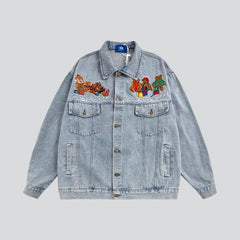 Teddy bear embroidery denim jacket