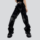 Schwarze Baggy-Jeans mit Batikmuster für Damen