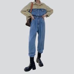 Two-color women denim overall