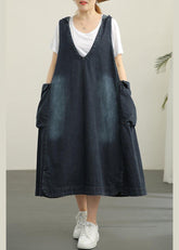 Jeanskleid mit V-Ausschnitt, Doppeltasche, lockeres großes T-Shirt, 2021, zweiteiliges Set