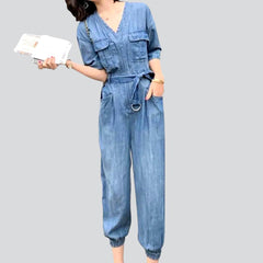V-neck thin women denim overall