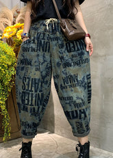 Vintage Blaue Cinched Graphic Denim Hose