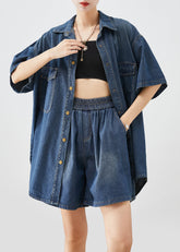 Vintage Navy Oversized Denim Zweiteiler Set Kleidung