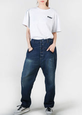 Vintage Navy Taschen Patchwork Denim Gerade Hose