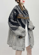 Abrigos vaqueros unisex de estilo patchwork con ojales y rayas vintage para otoño