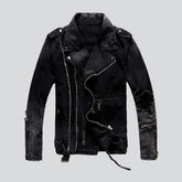 Schwarze Vintage-Biker-Jeansjacke