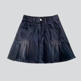 Schwarzer Vintage-Jeansrock mit Falten