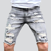 Graue Distressed-Jeansshorts im Vintage-Stil