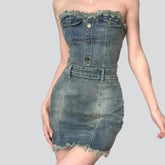 Vintage Mini-Jeanskleid ohne Träger