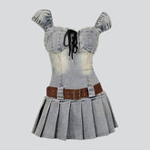 Vintage-Plissee-Mini-Jeanskleid