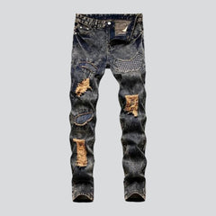Vintage ripped patched men jeans