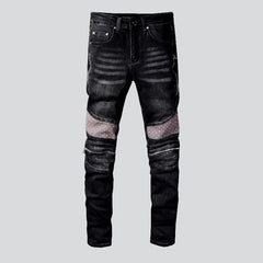 Vintage wash men biker jeans