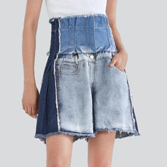 Vintage women patchwork denim shorts