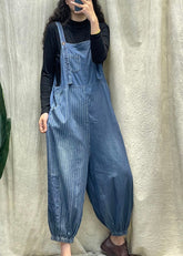 Vogue Denim – Blau gestreifter Patchwork-Jumpsuit mit Knopfleiste