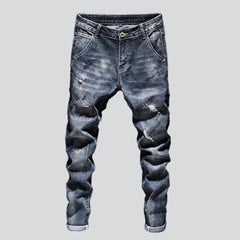 Washed men ripped jeans