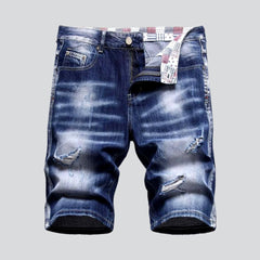 Whiskered ripped men denim shorts