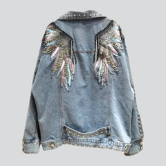 Wings embroidery women denim jacket
