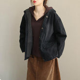 Winter Schwarz Hoodie Kurze Casual Denim Mantel Lose Jacke
