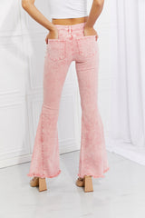 Color Theory Flip Side Fray Hem Bell Bottom Jeans in Pink