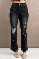 Baeful High Waist Distressed Raw Hem Jeans