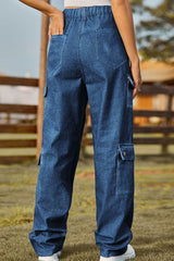 Geknöpfte Slim Fit Long Jeans mit Taschen