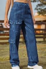 Geknöpfte Slim Fit Long Jeans mit Taschen