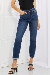Judy Blue Crystal Boyfriendjeans mit hoher Taille und Umschlag in voller Größe
