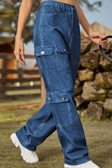 Geknöpfte Slim Fit Long Jeans mit Taschen