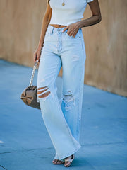 Pantalones casuales con agujero, vaqueros rotos y lavados de tiro medio