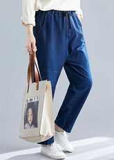 denim blue vintage pants elastic waist patchwork trousers