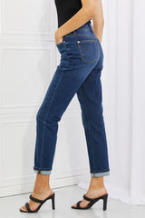 Judy Blue Crystal Boyfriendjeans mit hoher Taille und Umschlag in voller Größe
