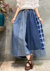 Lässige, elastische Karo-Jeans mit geteiltem Bund und neunter Jeans