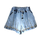 Shorts vaqueros anchos con pedrería