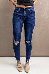 Baeful – Skinny-Jeans mit Knopfleiste im Used-Look