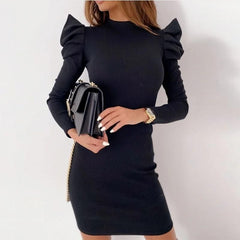 Vestido mini de canalé con mangas largas abullonadas de Yanna