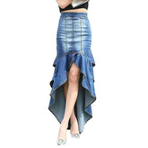 Falda vaquera larga de sirena asimétrica