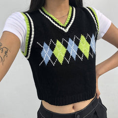 Chaleco corto de punto a cuadros Theda Argyle