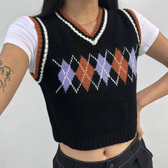 Chaleco corto de punto a cuadros Theda Argyle