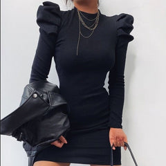 Vestido mini de canalé con mangas largas abullonadas de Yanna