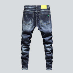 Dark wash men ripped jeans