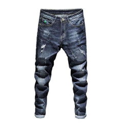 Dark wash men ripped jeans