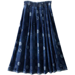 Flare embroidered long jeans skirt