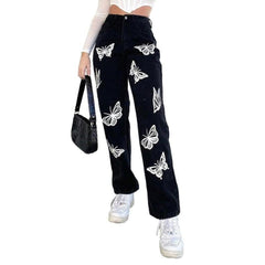 Women black jeans with butterflies
