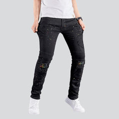 Painted ripped men black jeans