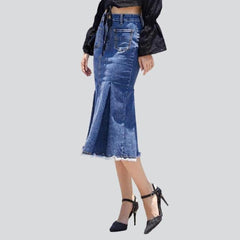 Midi mermaid women denim skirt