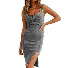 Body con slit denim dress